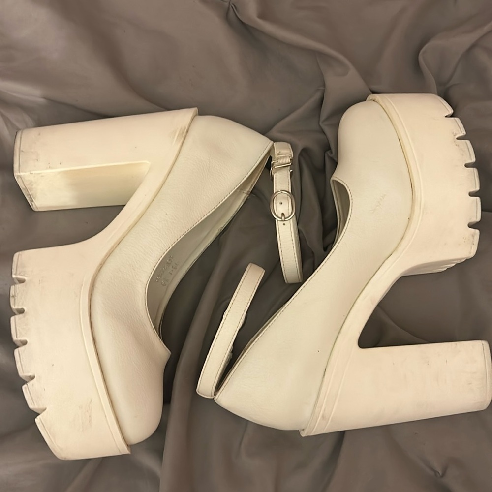 Mary Jane white heels
